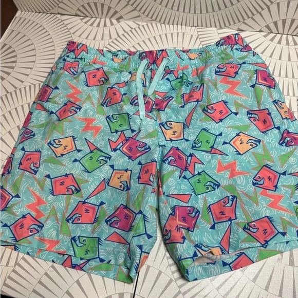 Tipsy Elves Men’s Piranha Colorful Swim Trunks with Liner built in Size Medium - Picture 1 of 7